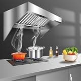 Patikuin Commercial Stainless Steel Range Hood – Wall-Mount Exhaust System, Rust-Resistant 201 Steel, Detachable U-Shaped Oil Filter Mesh, Efficient and Easy to Clean, Multiple Sizes (4FT)