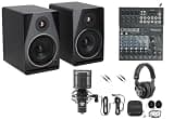 Rockville APM5B V2 Bundle: 5.25 in Powered Studio Monitor Speakers, ROCKMIX 10FX 10-Ch USB Mixer, RCM PRO Condenser Mic, PRO-M50 Headphones, (2) 10 ft TRS Cables, 6-Items