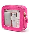 Popvibe Mini Makeup Bag Clear Small Travel Cosmetic Case Leather Cute Hot Pink Pouch for Purse Organizer Make Up Bag for Women Car Toiletry Bag with Zipper for School