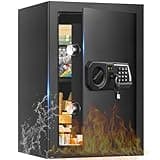3.4 Cub Large Safes for Home Use, Digital Home Safe Box Fireproof Waterproof with Programmable Keypad, Spare Keys and Removable Shelf, Anti-Theft Fire Proof Safe for Document Money Valuables