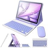 for iPad Case with Detachable Bluetooth Keyboard (USB-C Rechargeable) Stylus Pen for iPad Air 11" (M2/M3/M4 2024/2025/2026) air 4th/5th Protective Cover with Pencil Holder, Multi-Angle Stand, Purple