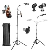 Nietoto 2 in 1 Foldable Microphone & Ipad Stand with Phone/Tablet Holder, 78’’ Tall Height Adjustable Mic Tripod Boom, For Singing, Performance, Karaoke, Speech, Stage, 17" Min Storage size with Bag