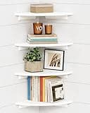 Forbena Corner White Floating Book Shelves for Wall Set of 4, Wood Nursery Corner Bookshelf for Kids Bedroom, Large Modern Round Wall Bookshelves for Living Room Decor, Indoor Plants, Bathroom