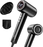 Hair Dryer, 180000 RPM High-Speed Blow Dryer, 1600W Low Noise Brushless Motor, Negative Lonic Professional Care Hair Dryer, 4 Thermo-Control with Magnetic Diffuser and Nozzle for Travel, Salon(Black)