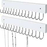 FDWXHZJL Hanging Jewelry Organizer Wall Mounted, Modern Jewelry Display with 28 Hooks, Decorative Necklace Holder for Wall, Space Saving Necklace Hooks(White)
