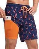 7 Inch Men Swim Trunks mid-Thigh Compression Liner Quick Dry Swimwear Bikini Swimsuit Bathing Suit Water Shorts Beach Trip Summer Vacation Must Have Travel Accessories Need Gear Gift Item Gadget 2025