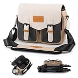 Cwatcun Camera Shoulder Bag Compact Camera Case, Small Waterproof Camera Messenger Bag with Tripod Holder, Travel Photography Bag for Canon, Nikon, Sony, Fuji DSLR/SLR/Mirrorless Camera, Lens