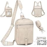 2 in 1 Crossbody Bags for Women Men Sling Backpack Purse Faux Leather Cross Body Bag for Woman with 2 Deletable Straps and Wipes Pouch Large Front Chest Shoulder Bag Purses Diaper Fanny Packs, Apricot