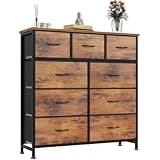 HAPPYMONT Fabric Dresser for Bedroom with 9 Drawers, Storage Tower, Wood Top and Metal Frame Organizer for Clothes, Closet, Entryway, Hallway, Living Room Furniture