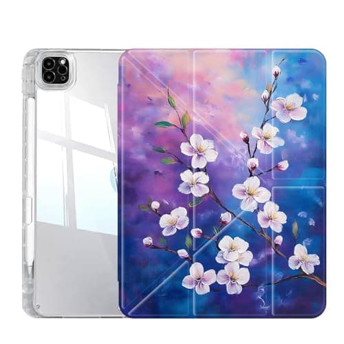 Case for iPad Air 13 inch (M3 2025 / M2 2024) / iPad Pro 12.9 inch (6th/5th/4th/3rd Gen 2022/2021/2020/2018), Multi-Angles Folding Y-Shaped Stand Cover, Peach Blossom Painting