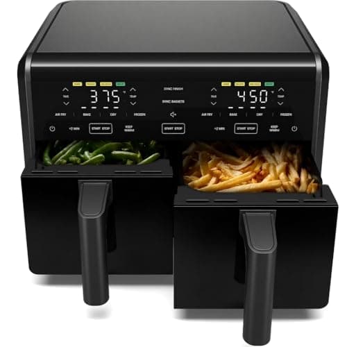 9-Quart TurboFry Dual Basket Easy-View Air Fryer, 450°F Max Temp - Black - No Window - 4 VERSATILE FUNCTIONS, 450°F MAX TEMPERATURE, SYNC TECHNOLOGY, EASY TO CLEAN