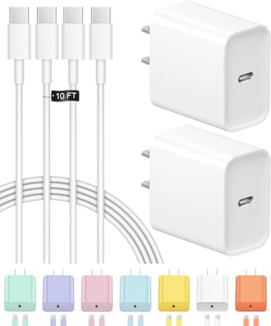 iPhone 17 16 15 Charger Fast Charging USB C Charger Block 2-Pack Type C Chargers iPhone 17 Chargers 10FT Cord for iPhone 17/17 Plus/17 Pro/17 Pro Max/16/16 Plus/16 Pro/16 Pro Max/15/15 Pro Max(White)