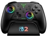 Spican Switch 2 Controller for Nintendo Switch 2/Switch/OLED/Lite, Wireless Switch Controller with Charging Dock, RGB Switch Pro Controller with Hall Effect, Macro, Turbo and Vibration, Black
