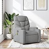 KHNLGFR Manual Recliner Chair with 6 Massage Points, 135 Degree Recline, Light Grey Fabric, Cup Holders and Side Pocket