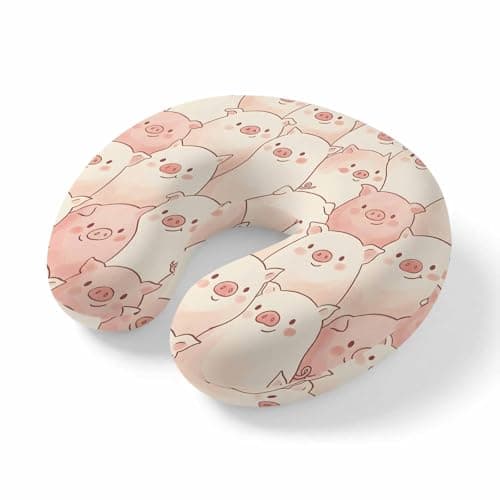 Yaiikkvbaa Pink Cute Pigs Neck Pillow Memory Foam U Shaped Travel Pillow, Modern Animals Cartoon Neck Support Pillows Decorative Headrest Cushion for Airplane Sleeping Car Office