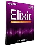 Elixir Strings, Acoustic Guitar Strings, Phosphor Bronze with NANOWEB Technology, Longest-Lasting Rich and Full Tone For Life with Comfortable Feel, 6 String Set, Custom Light 11-52