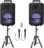 QFX PBX-800TWS 8-Inch TWS Bluetooth Stereo PA System with 2 8" Speakers, 2 Microphones, 2 Stands, and a Remote Control