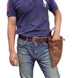Foldable Foraging Dump Pouch, Full-Grain Leather & Waxed Canvas Belt Bag, Drawstring Bushcraft Gathering Pouch for Hiking/Camping (Coffee)
