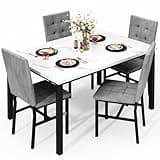 AWQM Dining Table Set for 4,Faux Marble Kitchen Table and Chairs Set of 4, Modern Dining Room Set for 4,Dinner Table Set with Velvet Chairs, Dining Set for Small Spaces,White & Grey
