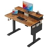 Electric Standing Desk Adjustable Height - 40 Inch Sit Stand Desk with Storage Drawers , Small Standing Desks with Shelf Monitor Stand, Kids Girls Computer Desks for Bedroom Home Office, Rustic Brown