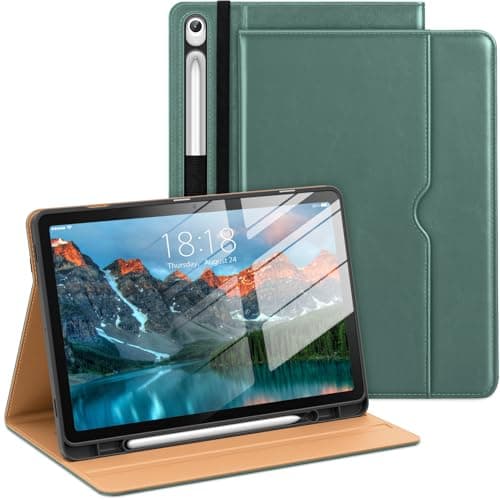 DTTO Leather Case for Samsung Galaxy Tab S10 Lite / S10 FE / S9 FE 10.9-Inch with S Pen Holder, Folio Stand Cover with Hand Strap & Pocket, Multi-Angle Viewing, Auto Wake/Sleep, Midnight Green