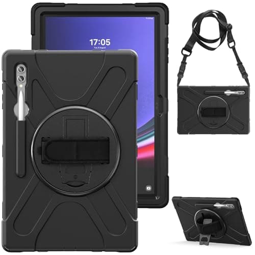 for Samsung Galaxy Tab S9 Ultra 5G Case 14.6 Inch 2023 (SM-X910/X916B/X918U), Heavy Duty Rugged Shockproof Drop Protection with Pen Holder,Shoulder Strap Protective Cover(Black)