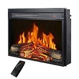 23 inch Electric Fireplace Insert, Ultra Thin Heater with Log Set & Realistic Flame, Remote Control with Timer, overheating Protection