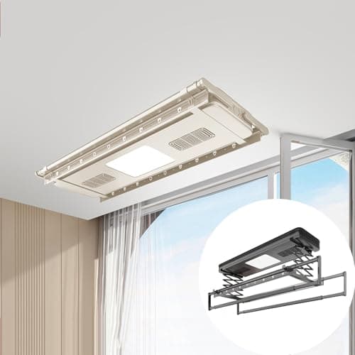 iumLeap Ceiling Clothes Dryer Aluminium and Steel Electric Clothes Dryer with Remote Control,Electric Clothes Drying Rack Ultra-Thin Household Remote Control Lifting Auto, Milky White