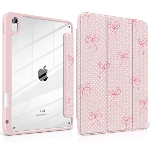 MEEgoodo for iPad A16 11th Generation Case 2025 11 inch, Tablet Cases for iPad 10th Generation 2022, Tablet Cover with Silk Texture & PC Clear Back Cover, White Polka Dots & Bows