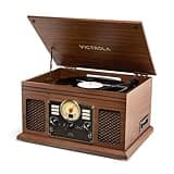 Victrola The Quincy 6-in-1 Bluetooth Record Player & Multimedia Center with Built-in Speakers – 3-Speed Turntable, CD & Cassette Player, FM Radio, Wireless Music Streaming (Walnut)