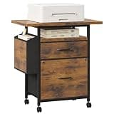 Alpen 2 Drawer File Cabinet, Small Office Cabinet with 24" Desktop, Mobile Printer Stand with Side Storage Bag, Fits A4/Letter for Home Office, Brown