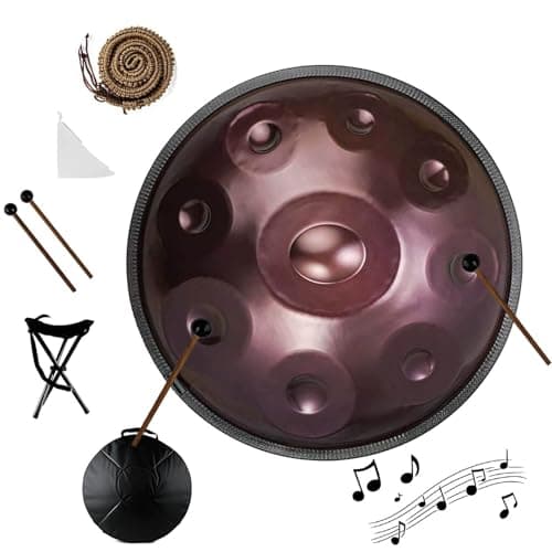 Handpan Drum D Minor Kurd 22 Inch Steel Hand Pan 432Hz/440Hz – 9/10/12 Notes Mallets Steel Drum for Meditation Adults & Beginners Handpan Music, with Soft Bag Stand(Purple,432HZ/9Note)