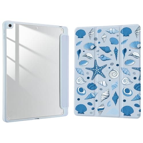 Joyland Ocean Conch Shell for iPad 10th Generation Case 10.9 inch 2022/iPad (A16) 11th Gen 11 Inch 2025 with Pencil Holder,Shockproof Cover Clear Transparent Back Shell Auto Wake/Sleep,Blue