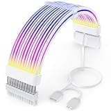 Sirlyr 24 Pin RGB PSU Cables,ARGB PC Cable for Motherboard Power Supply Extension - 5V 3Pin Addressable Four Sides Lighting RGB Strips Decor Computer Case White
