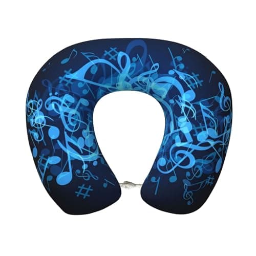 YzgWjBhd Memory Foam Travel Pillow, Blue Musical Notes Printed Portable Neck Pillow for Home Airplane Car Train