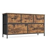 SONGMICS Dresser for Bedroom, Chest of Drawers, Steel, MDF, 5 Non-Woven Fabric Drawers, Storage Organizer Unit, Closet, Entryway, Rustic Brown and Ink Black ULGS322B02S