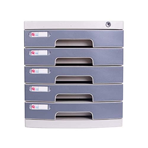 Desktop File Cabinet, 5-Layer Data Storage Box, with Lock, PP Plastic Material Gray