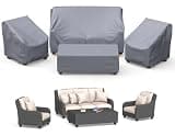 Mrrihand Patio Furniture Covers - 4 Piece Outdoor Furniture Set with Waterproof Sofa, Chair, Coffee Table Covers - Windproof Buckle Strap and Adjustable Drawstring - Grey