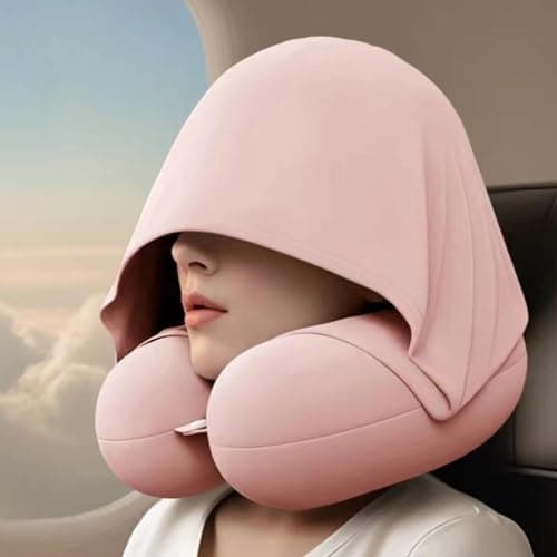 ZRJSCUPGF Hooded Travel Neck Pillow Memory Foam U Shaped Pillow with Hood for Airplane Car Office Light Blocking Neck Support for Sleeping