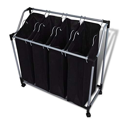 Gecheer Laundry Sorter with 4 Bags, Heavy-Duty Steel Frame, Rolling Casters, Removable Mesh Bags, 28.5 x 15.5 x 37.5 Inches, Black and Gray for Laundry Room, Utility Room, or Closet