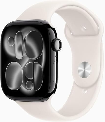 Apple Watch Series 11 [GPS, 46mm] Jet Black Aluminum Case with Starlight Sport Band, M/L (Renewed Premium)