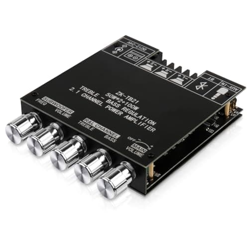 Bluetooth Audio Amplifier Board, ZK-TB21 2.1CH 50W x 2 +100W Subwoofer Power Amp with Treble and Bass Control, Bluetooth5.0 and AUX Inputs, Stereo Digital AMP for DIY Home Speakers
