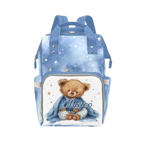 COWSROCK Personalized Diaper Backpack for Mom, Custom Name Baby Bag Backpack, Waterproof Diaper Bag with Insulated Bottle Pockets, Large Capacity Bear Print, Gift for Baby Shower