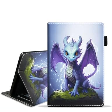 POIUYTREW Case for Amazon Kindle Fire 7 Tablet (7" Display, 9th/7th Generation, 2019/2017 Release) - PU Leather Folio Cover with Smart Auto Wake/Sleep, Purple Dragon Baby