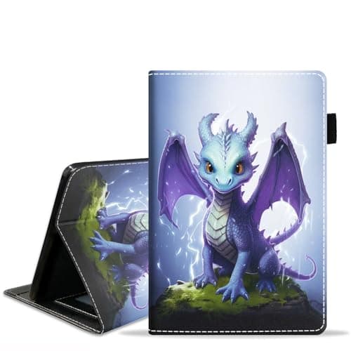 POIUYTREW Case for Amazon Kindle Fire 7 Tablet (7" Display, 9th/7th Generation, 2019/2017 Release) - PU Leather Folio Cover with Smart Auto Wake/Sleep, Purple Dragon Baby