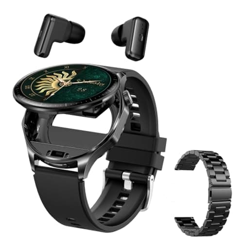 Tuanzi T98 Smart Watch with Earbuds 2 in 1, 1.43" AMOLED Full Touch Fitness Tracker with Heart Rate & Sleep Monitor, IP67 Waterproof Bluetooth Headphones Smartwatch for Men Women Android iOS (Black)