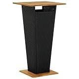 KLGBNCVE Poly Rattan Patio Bar Table with Solid Acacia Wood Tabletop and Base, Powder-Coated Steel Frame, Black 23.6x23.6x43.3 Inches