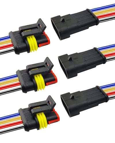 PLUXPAER 14 AWG 4 Pin Waterproof Connector, 4 Wire Automotive Waterproof Electrical Connectors, 14 Gauge Male and Female Way Connectors Harness 12V Quick Connect for Car Truck Boat Motorcycle -3 Pack