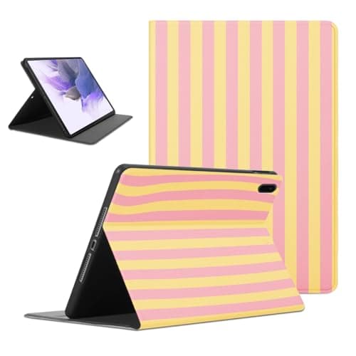 Mrtponk Fashion Yellow Striped Pink Vertical Line Tablet Case for Samsung Galaxy Tab S2 9.7 Inch, Cute Strip Print Cute Fashion Stripes Cases Slim Lightweight Trifold Stand Soft TPU Cover for Girl Boy
