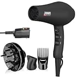 Blow Dryer - JINRI 1875W Diffuser Hair Dryer for Salon & Personal Use – Powerful, Fast Drying with Diffuser, Comb & Nozzle for Women & Men, with ALCI Safety Plug, Black